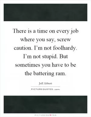 There is a time on every job where you say, screw caution. I’m not foolhardy. I’m not stupid. But sometimes you have to be the battering ram Picture Quote #1