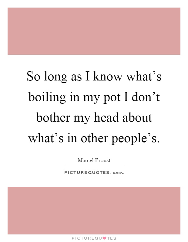So long as I know what's boiling in my pot I don't bother my head about what's in other people's Picture Quote #1