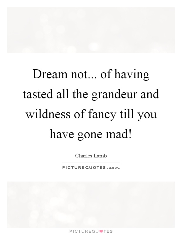 Dream not... of having tasted all the grandeur and wildness of fancy till you have gone mad! Picture Quote #1