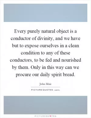 Every purely natural object is a conductor of divinity, and we have but to expose ourselves in a clean condition to any of these conductors, to be fed and nourished by them. Only in this way can we procure our daily spirit bread Picture Quote #1