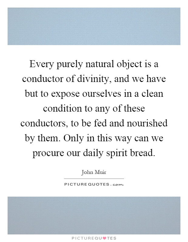 Every purely natural object is a conductor of divinity, and we have but to expose ourselves in a clean condition to any of these conductors, to be fed and nourished by them. Only in this way can we procure our daily spirit bread Picture Quote #1