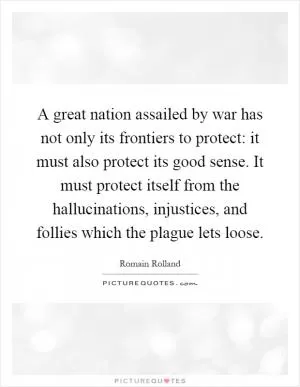 A great nation assailed by war has not only its frontiers to protect: it must also protect its good sense. It must protect itself from the hallucinations, injustices, and follies which the plague lets loose Picture Quote #1