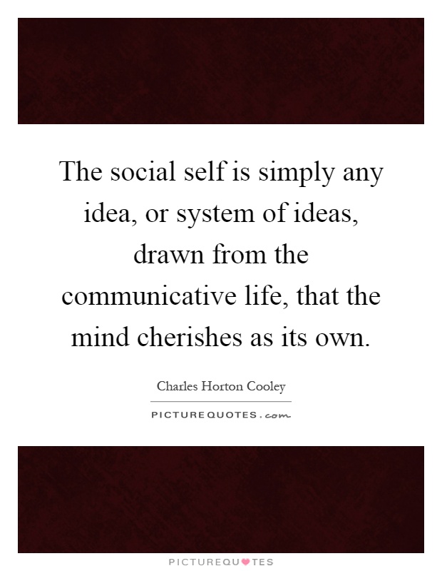 The social self is simply any idea, or system of ideas, drawn from the communicative life, that the mind cherishes as its own Picture Quote #1