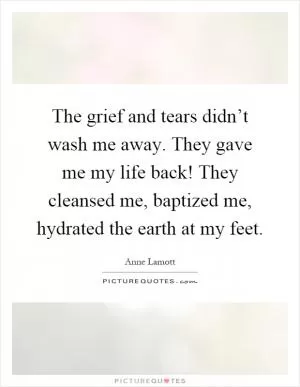 The grief and tears didn’t wash me away. They gave me my life back! They cleansed me, baptized me, hydrated the earth at my feet Picture Quote #1
