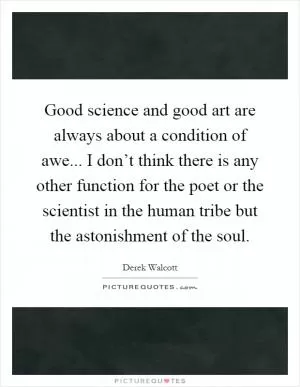 Good science and good art are always about a condition of awe... I don’t think there is any other function for the poet or the scientist in the human tribe but the astonishment of the soul Picture Quote #1