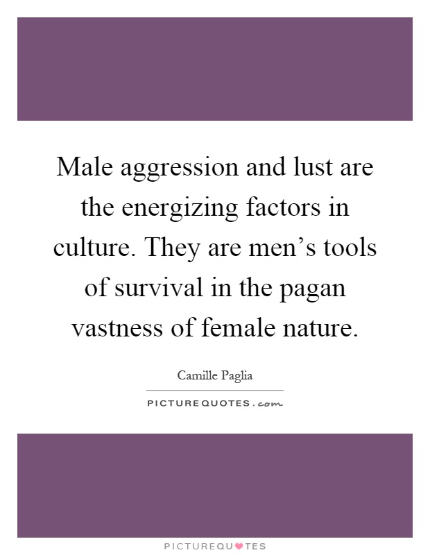 Male aggression and lust are the energizing factors in culture. They are men's tools of survival in the pagan vastness of female nature Picture Quote #1