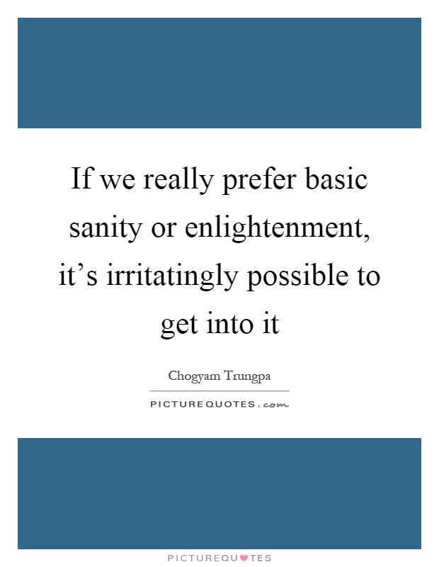 If we really prefer basic sanity or enlightenment, it's irritatingly possible to get into it Picture Quote #1