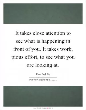 It takes close attention to see what is happening in front of you. It takes work, pious effort, to see what you are looking at Picture Quote #1