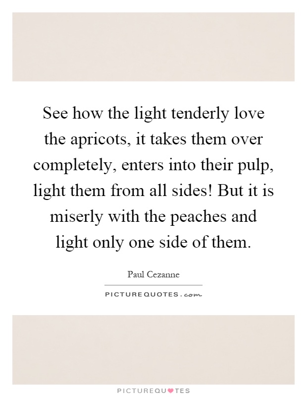 See how the light tenderly love the apricots, it takes them over completely, enters into their pulp, light them from all sides! But it is miserly with the peaches and light only one side of them Picture Quote #1