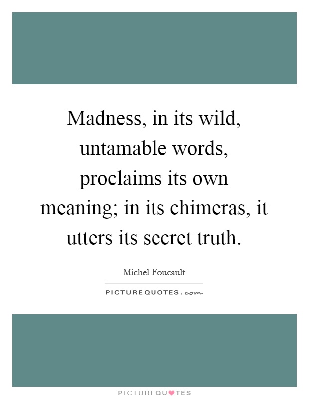 Madness, in its wild, untamable words, proclaims its own meaning; in its chimeras, it utters its secret truth Picture Quote #1