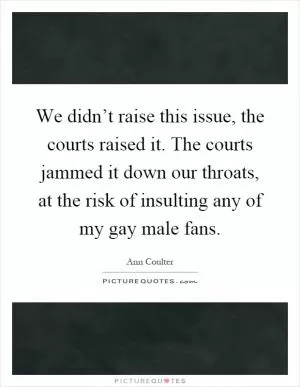 We didn’t raise this issue, the courts raised it. The courts jammed it down our throats, at the risk of insulting any of my gay male fans Picture Quote #1