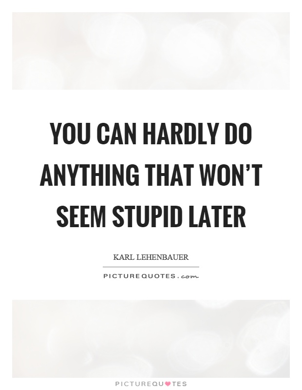 You can hardly do anything that won't seem stupid later Picture Quote #1