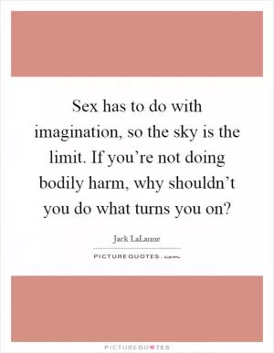 Sex has to do with imagination, so the sky is the limit. If you’re not doing bodily harm, why shouldn’t you do what turns you on? Picture Quote #1