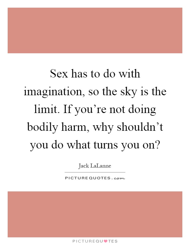 Sex has to do with imagination, so the sky is the limit. If you're not doing bodily harm, why shouldn't you do what turns you on? Picture Quote #1