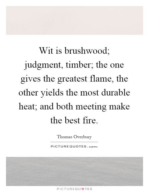 Wit is brushwood; judgment, timber; the one gives the greatest flame, the other yields the most durable heat; and both meeting make the best fire Picture Quote #1