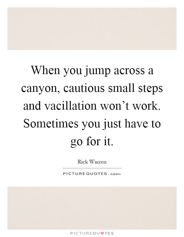 When you jump across a canyon, cautious small steps and vacillation won't work. Sometimes you just have to go for it Picture Quote #1
