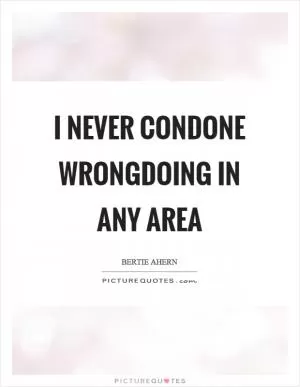 I never condone wrongdoing in any area Picture Quote #1