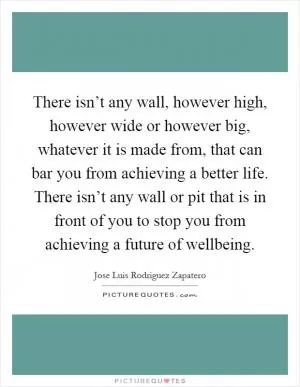 There isn’t any wall, however high, however wide or however big, whatever it is made from, that can bar you from achieving a better life. There isn’t any wall or pit that is in front of you to stop you from achieving a future of wellbeing Picture Quote #1