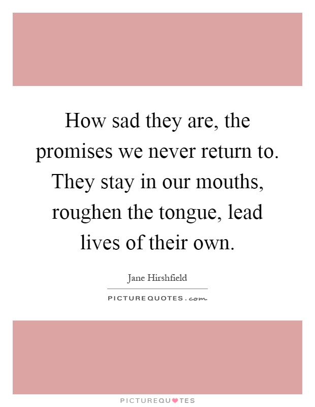 How sad they are, the promises we never return to. They stay in our mouths, roughen the tongue, lead lives of their own Picture Quote #1