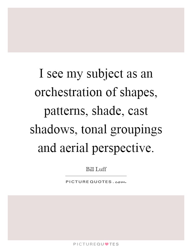 I see my subject as an orchestration of shapes, patterns, shade, cast shadows, tonal groupings and aerial perspective Picture Quote #1