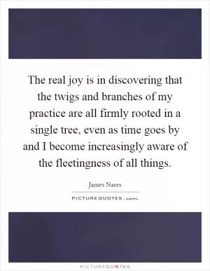 The real joy is in discovering that the twigs and branches of my practice are all firmly rooted in a single tree, even as time goes by and I become increasingly aware of the fleetingness of all things Picture Quote #1