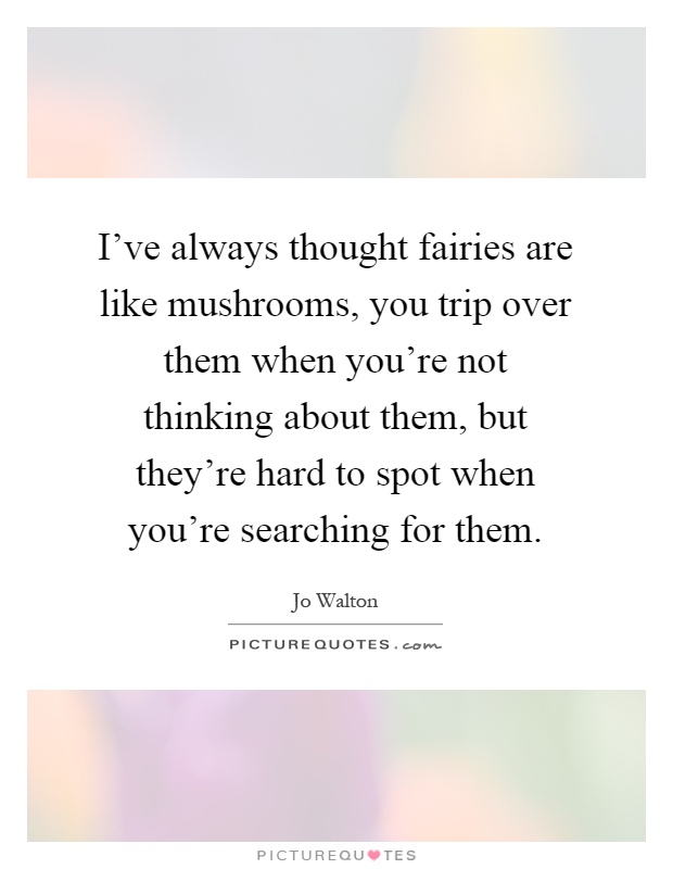 I've always thought fairies are like mushrooms, you trip over them when you're not thinking about them, but they're hard to spot when you're searching for them Picture Quote #1