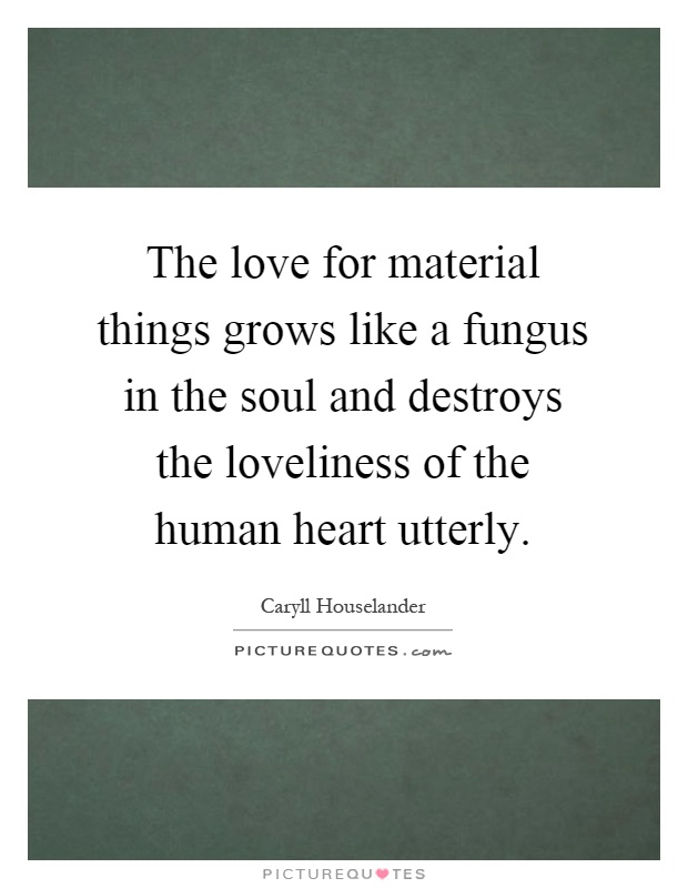 The love for material things grows like a fungus in the soul and destroys the loveliness of the human heart utterly Picture Quote #1