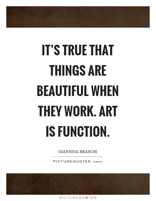 It's true that things are beautiful when they work. Art is function Picture Quote #1
