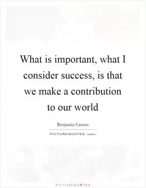 What is important, what I consider success, is that we make a contribution to our world Picture Quote #1
