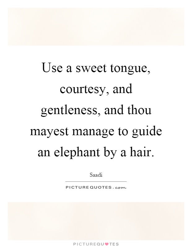 Use a sweet tongue, courtesy, and gentleness, and thou mayest manage to guide an elephant by a hair Picture Quote #1