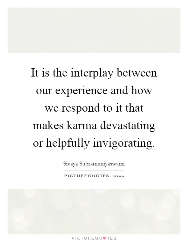 It is the interplay between our experience and how we respond to it that makes karma devastating or helpfully invigorating Picture Quote #1