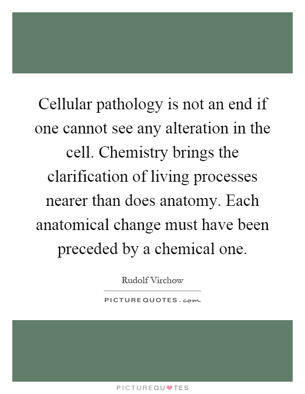 Cellular pathology is not an end if one cannot see any alteration in the cell. Chemistry brings the clarification of living processes nearer than does anatomy. Each anatomical change must have been preceded by a chemical one Picture Quote #1