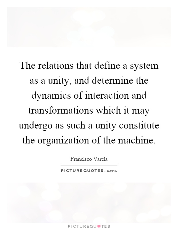 The relations that define a system as a unity, and determine the dynamics of interaction and transformations which it may undergo as such a unity constitute the organization of the machine Picture Quote #1