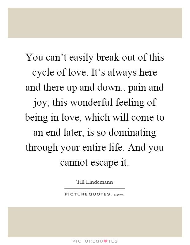 You can't easily break out of this cycle of love. It's always here and there up and down.. pain and joy, this wonderful feeling of being in love, which will come to an end later, is so dominating through your entire life. And you cannot escape it Picture Quote #1