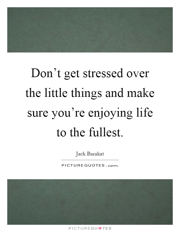 Don't get stressed over the little things and make sure you're enjoying life to the fullest Picture Quote #1