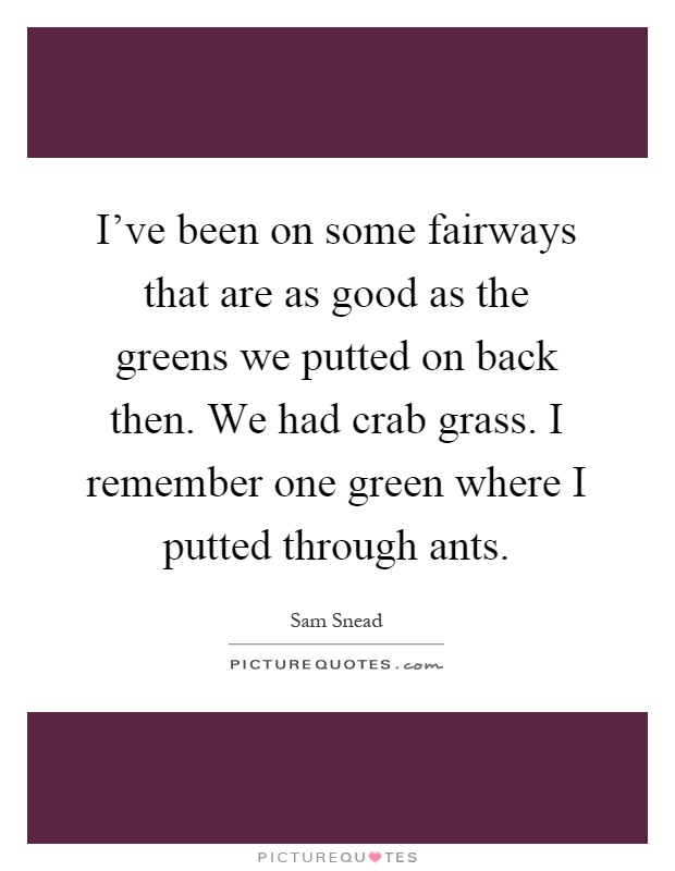 I've been on some fairways that are as good as the greens we putted on back then. We had crab grass. I remember one green where I putted through ants Picture Quote #1