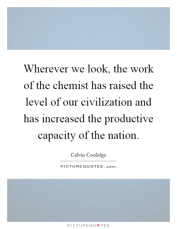 Wherever we look, the work of the chemist has raised the level of our civilization and has increased the productive capacity of the nation Picture Quote #1