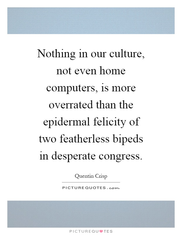 Nothing in our culture, not even home computers, is more overrated than the epidermal felicity of two featherless bipeds in desperate congress Picture Quote #1