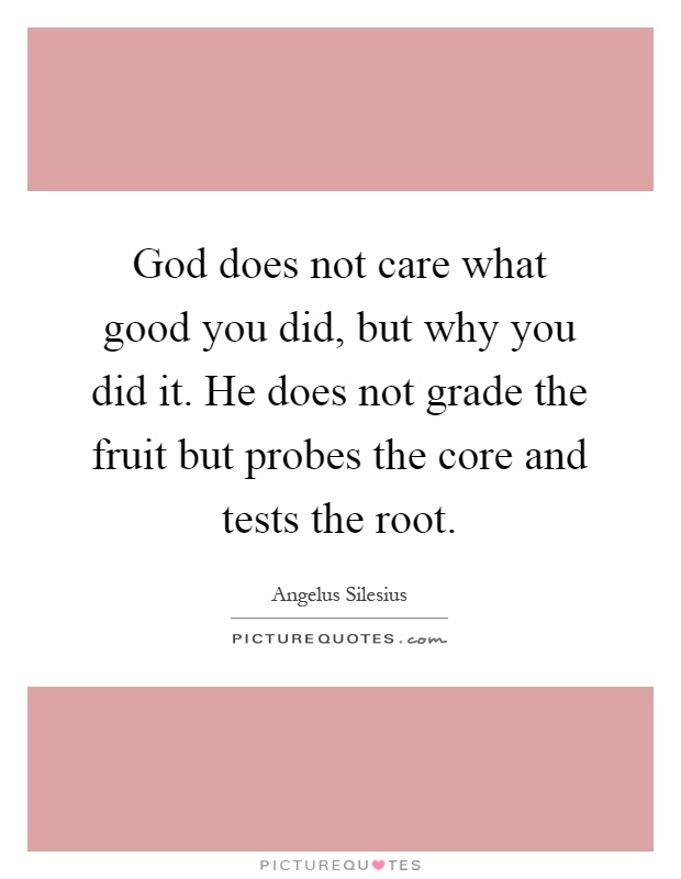 God does not care what good you did, but why you did it. He does not grade the fruit but probes the core and tests the root Picture Quote #1