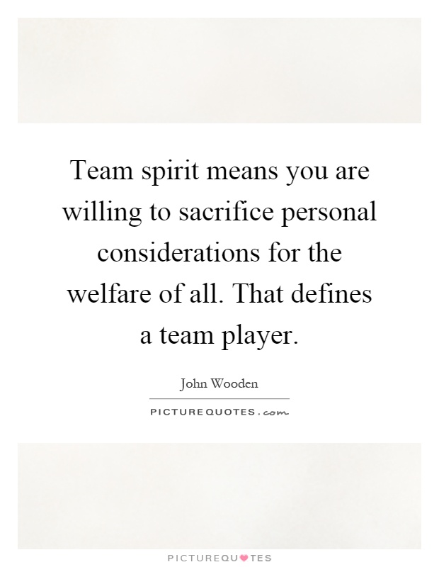 Team spirit means you are willing to sacrifice personal considerations for the welfare of all. That defines a team player Picture Quote #1