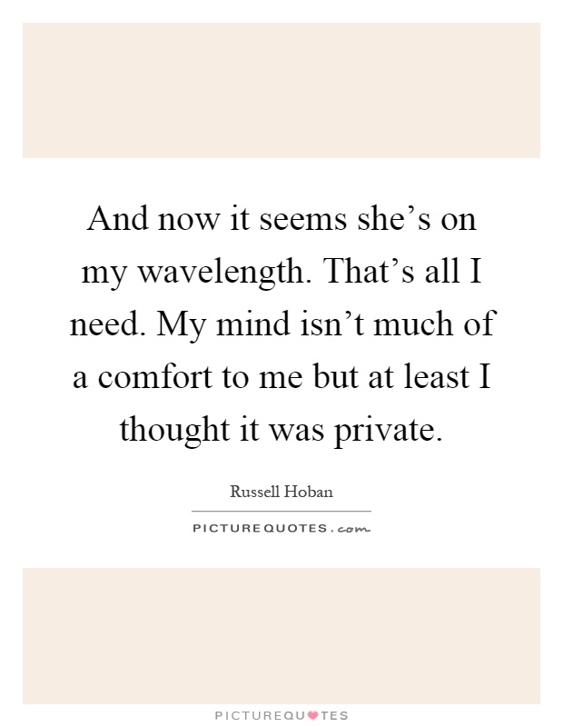 And now it seems she's on my wavelength. That's all I need. My mind isn't much of a comfort to me but at least I thought it was private Picture Quote #1