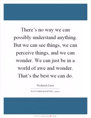 There’s no way we can possibly understand anything. But we can see things, we can perceive things, and we can wonder. We can just be in a world of awe and wonder. That’s the best we can do Picture Quote #1