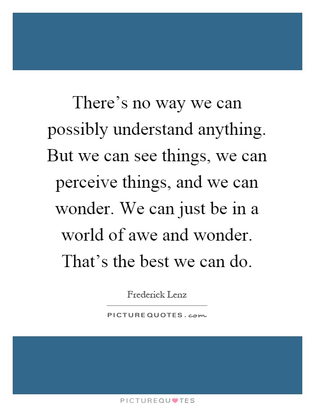There's no way we can possibly understand anything. But we can see things, we can perceive things, and we can wonder. We can just be in a world of awe and wonder. That's the best we can do Picture Quote #1