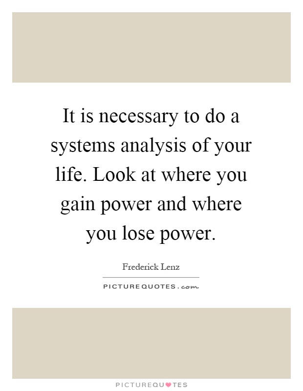 It is necessary to do a systems analysis of your life. Look at where you gain power and where you lose power Picture Quote #1