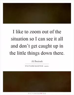 I like to zoom out of the situation so I can see it all and don’t get caught up in the little things down there Picture Quote #1