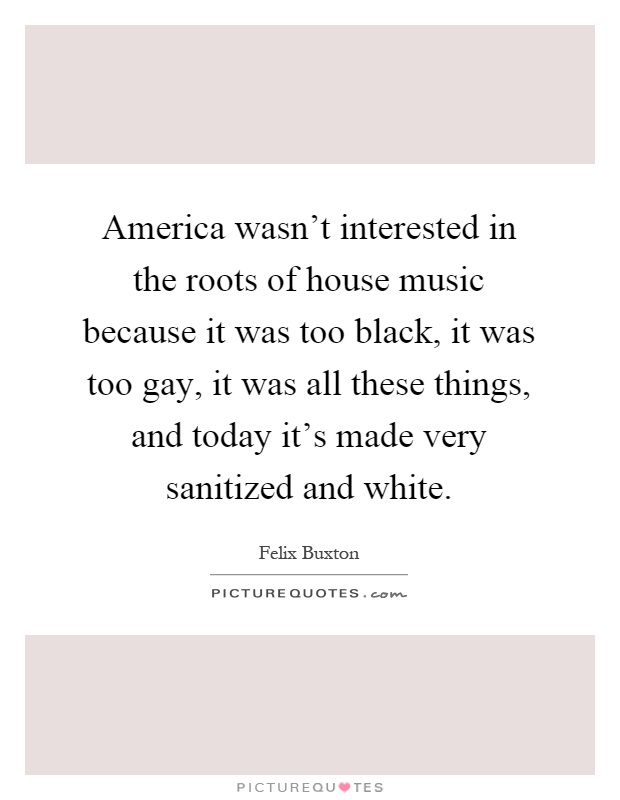 America wasn't interested in the roots of house music because it was too black, it was too gay, it was all these things, and today it's made very sanitized and white Picture Quote #1