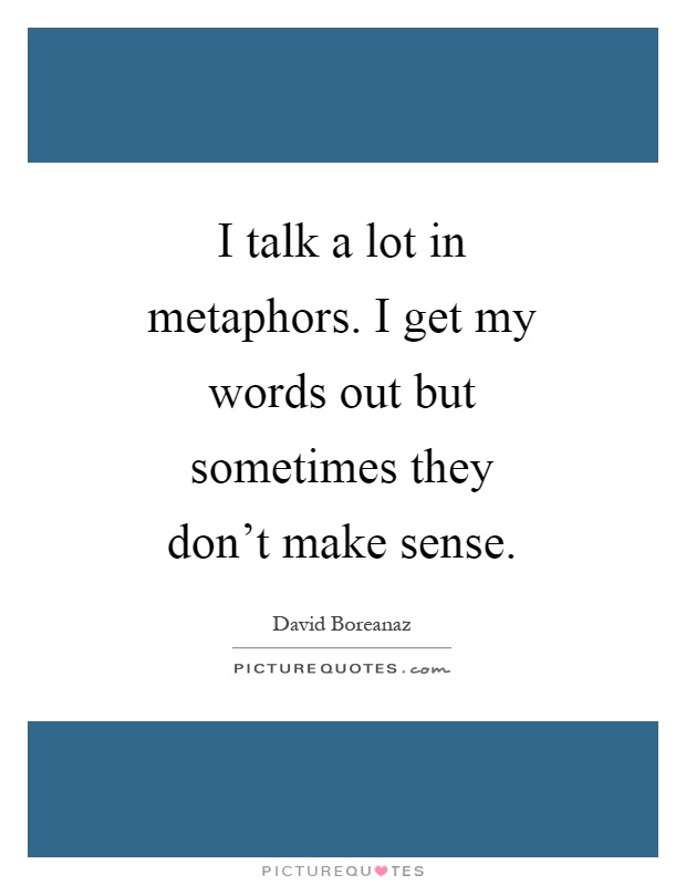 I talk a lot in metaphors. I get my words out but sometimes they don't make sense Picture Quote #1