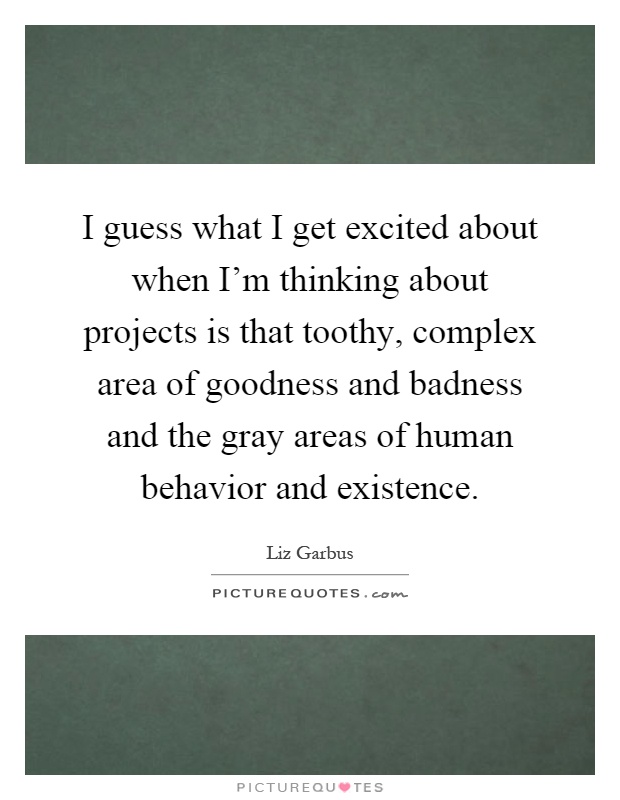 I guess what I get excited about when I'm thinking about projects is that toothy, complex area of goodness and badness and the gray areas of human behavior and existence Picture Quote #1