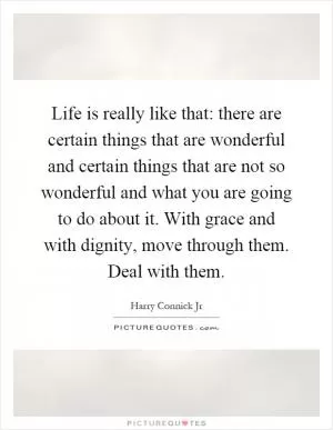 Life is really like that: there are certain things that are wonderful and certain things that are not so wonderful and what you are going to do about it. With grace and with dignity, move through them. Deal with them Picture Quote #1