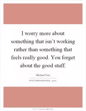 I worry more about something that isn’t working rather than something that feels really good. You forget about the good stuff Picture Quote #1